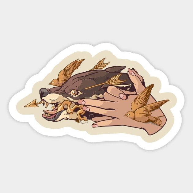 wolf and arrow Sticker by i want money